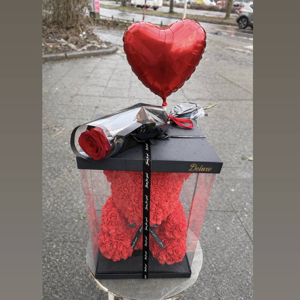 Love Set - Rosenbär, Heliumballon und einzelne Rose - zoom