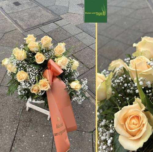 Begrafenisarrangement 'crème/zalm