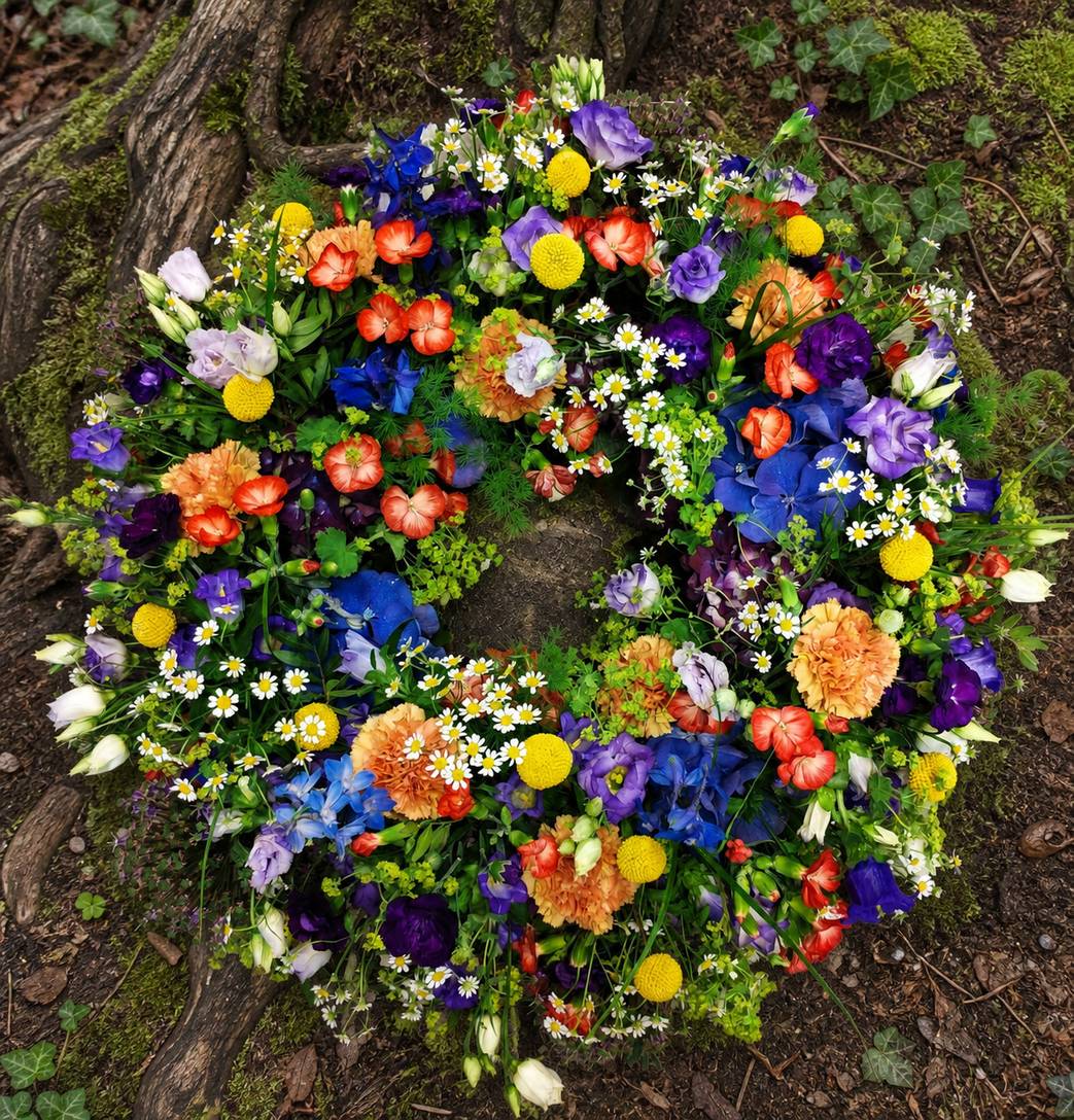 Colorful funeral wreath  - zoom