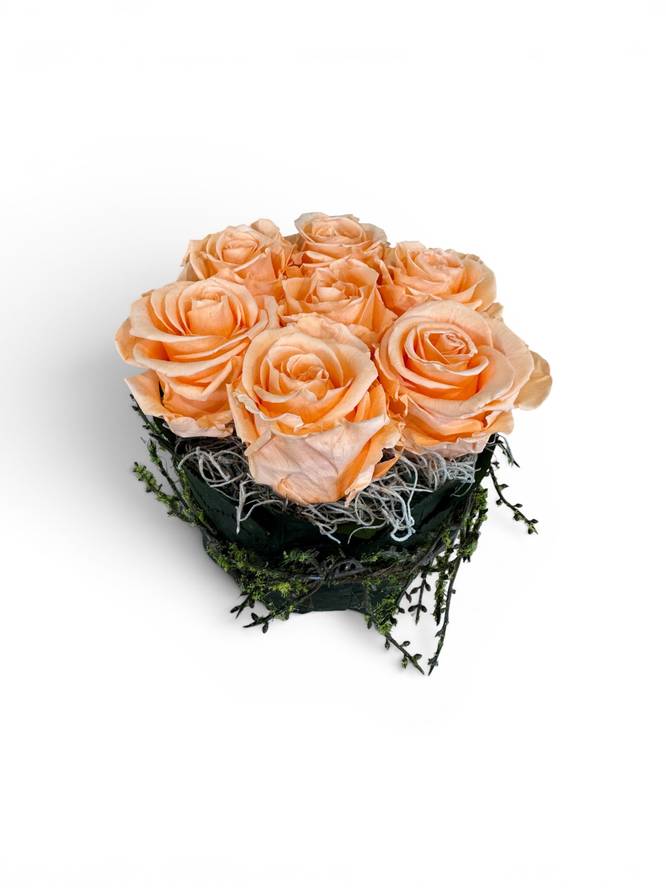 Rosentörtchen mit apricotefarbenen konservierten Rosen