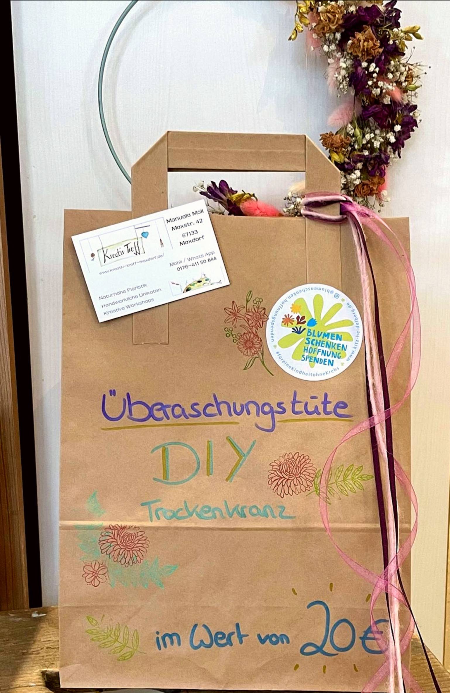 DIY bag - tie a dried flower wreath - zoom