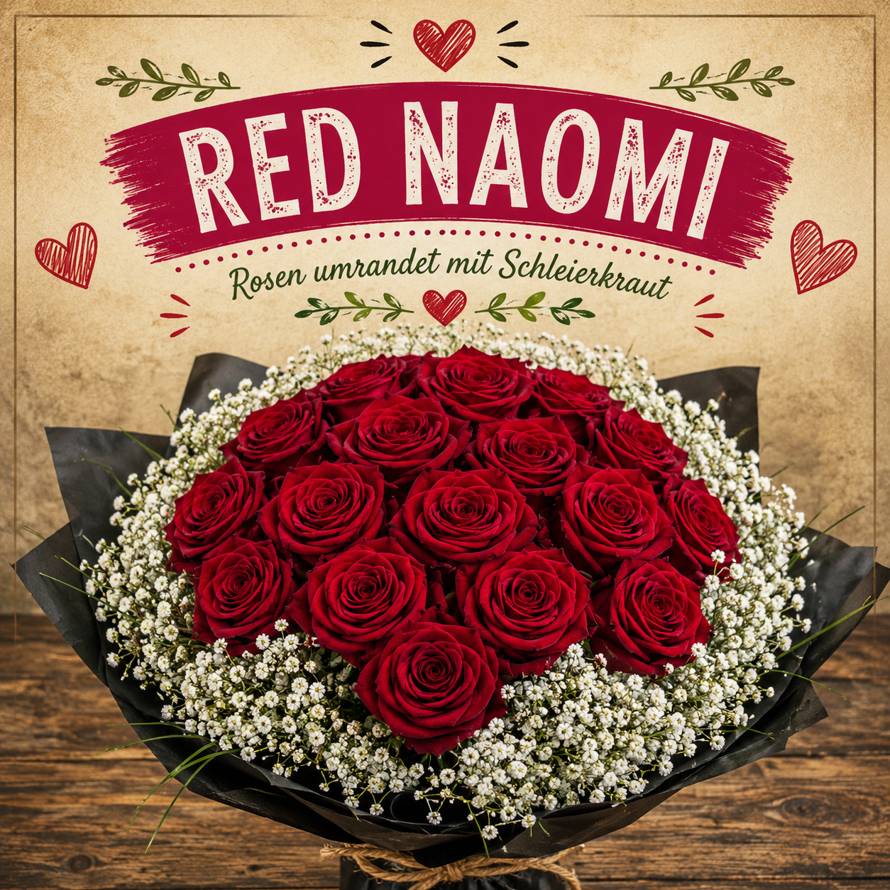 Red Naomi mit Schleierkraut Red Naomi mit Schleierkraut