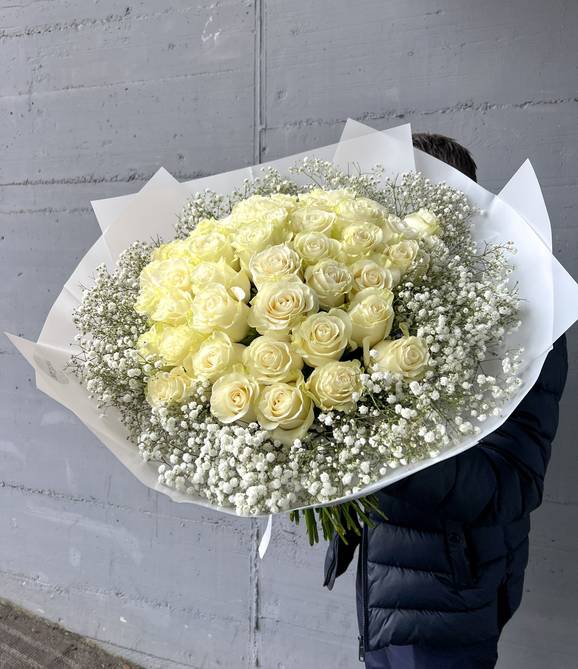 White Roses and Gypsophila Bouquet
