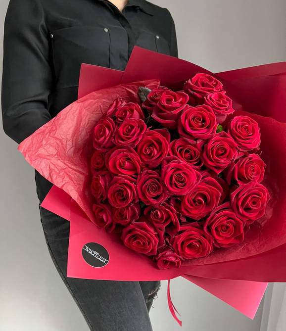 Lady in Red Flower Bouquet