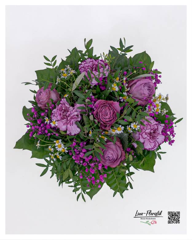 Image - Boeket met paarse rozen en anjers